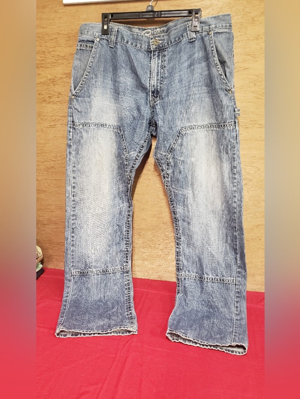 Vintage Y2K Request Lightly Distressed Mens Jeans With Double Knee Panels 40x34